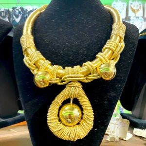 Gold bold necklace with gold balls unique piece